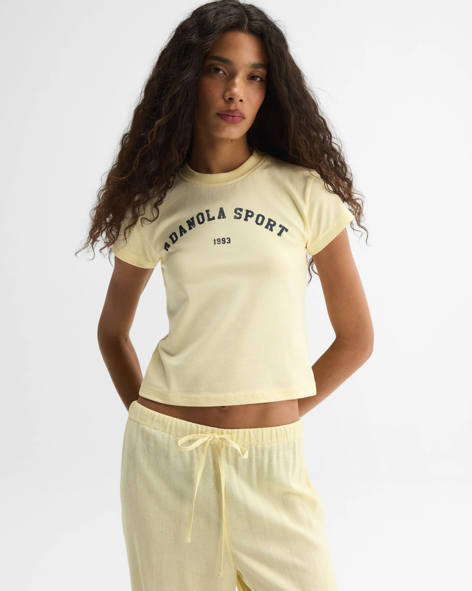 Adanola Sport Baby Tee - Buttercream/Navy Blue - Image 4