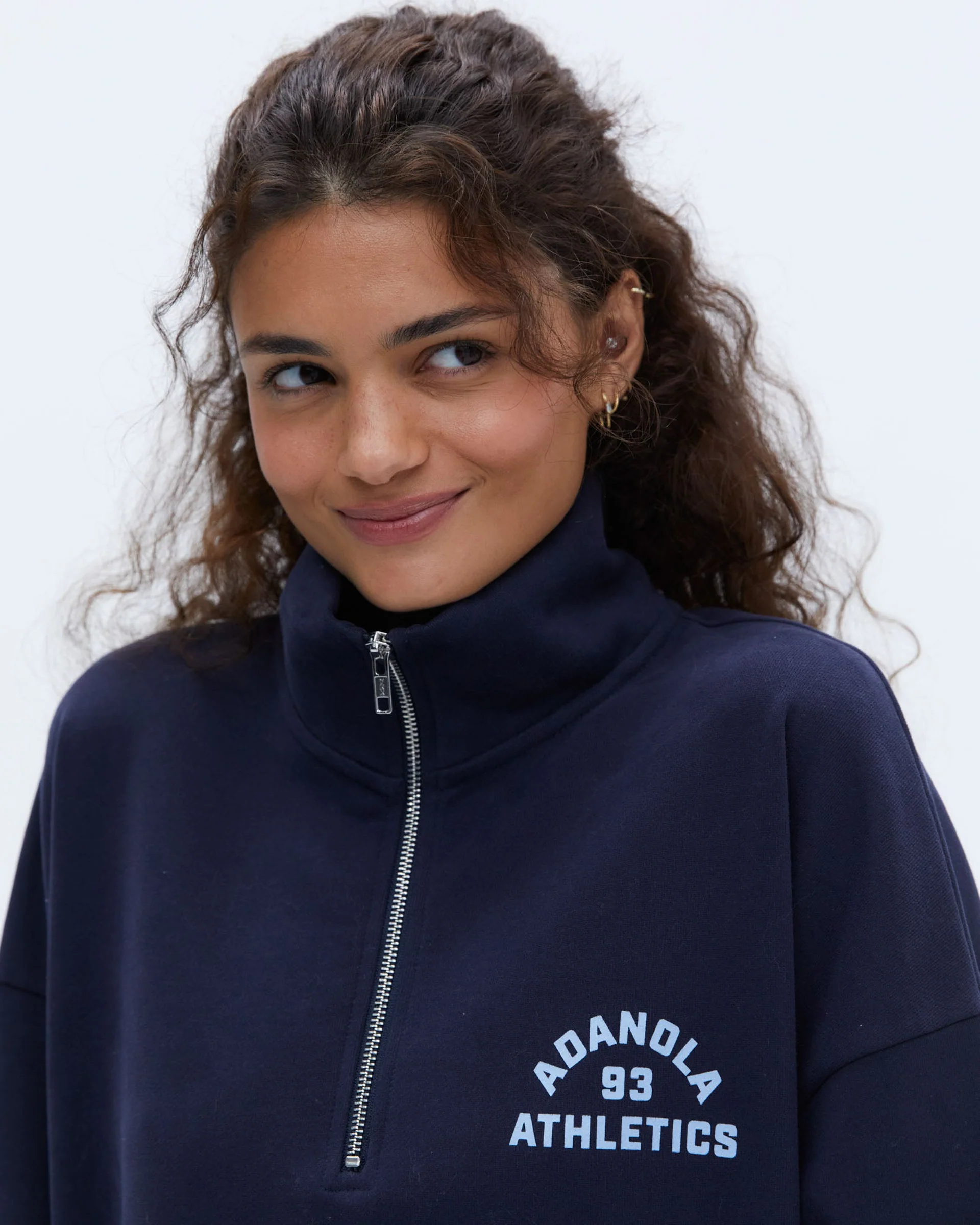 Campus Oversized Funnel Neck Zip Sweatshirt - Navy Blue/Powder Blue - Image 2