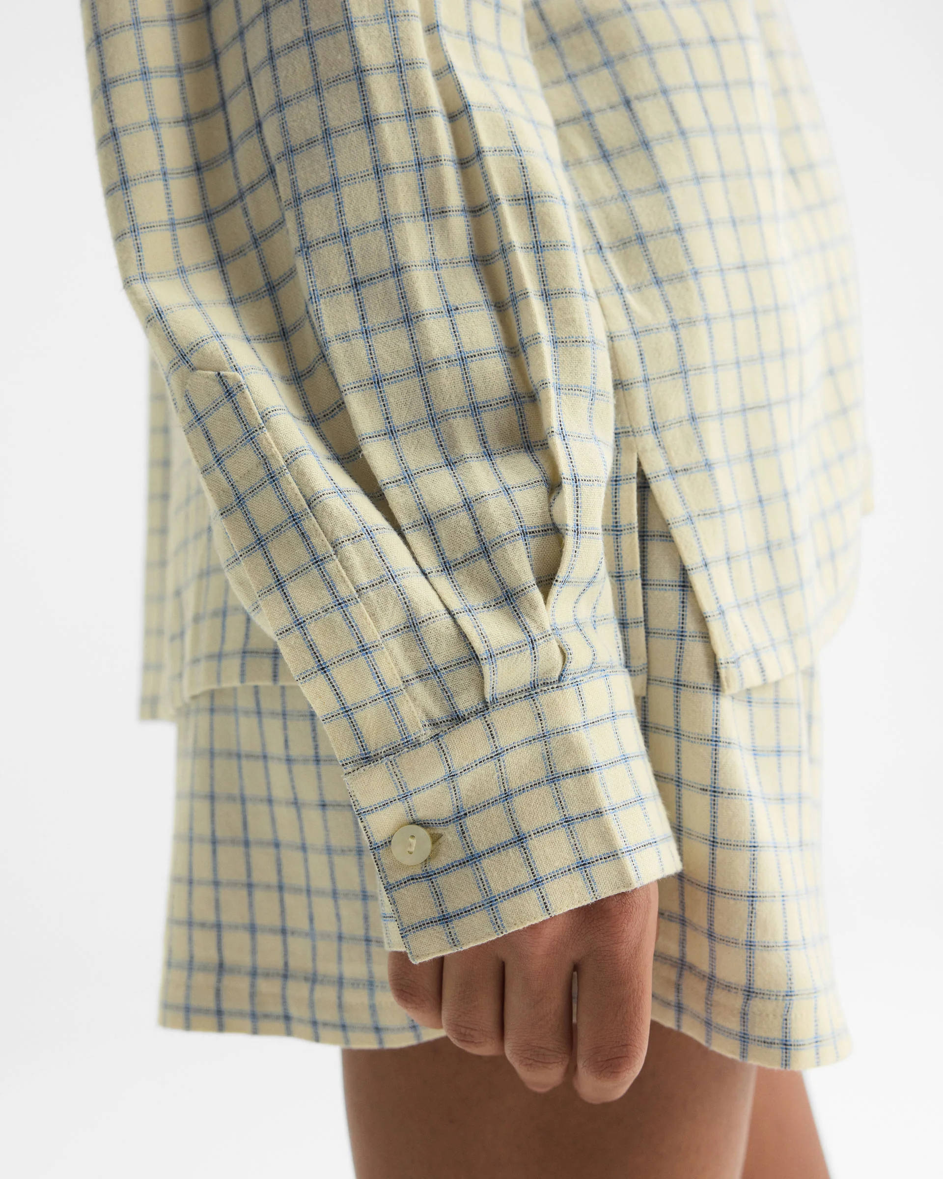 Checked Linen Blend Shirt - Buttercream - Image 5