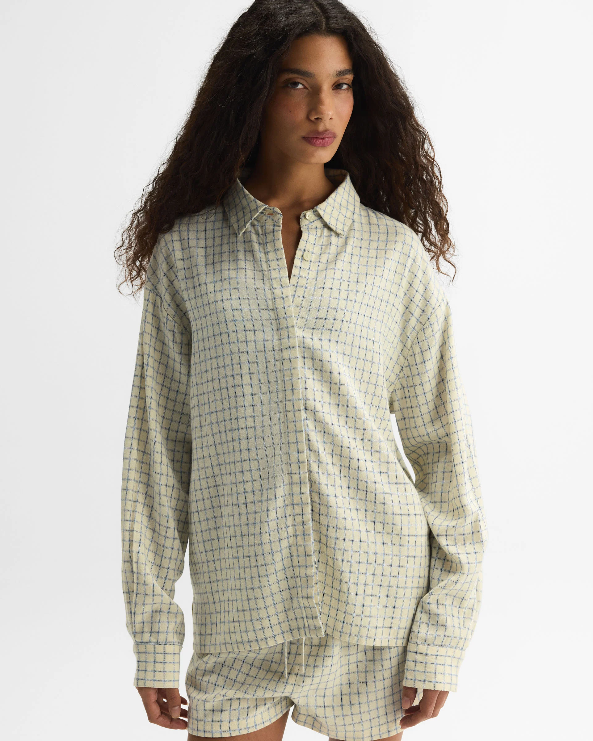 Checked Linen Blend Shirt - Buttercream - Image 6