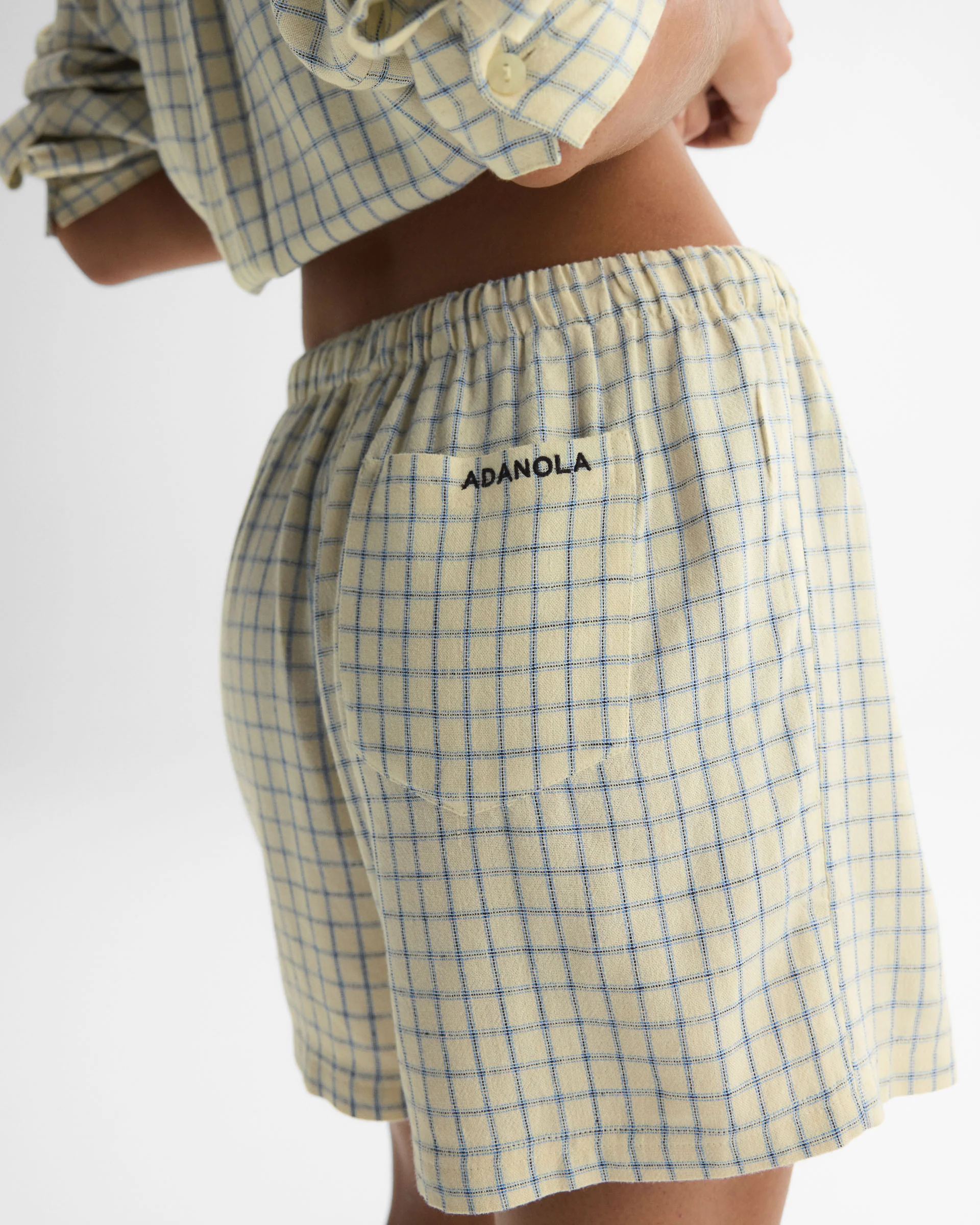 Checked Linen Blend Shorts - Buttercream - Image 4