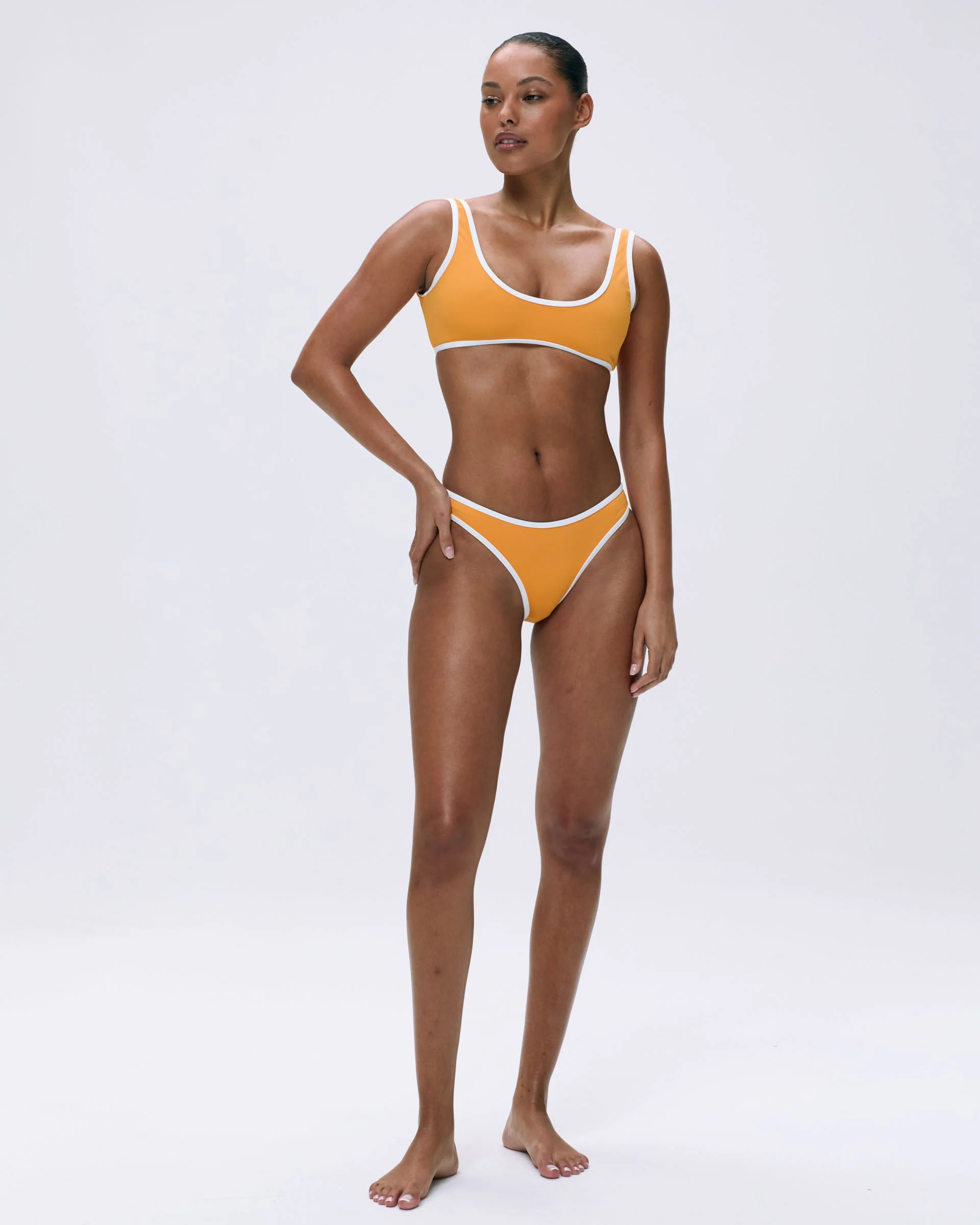 Contrast Scoop Bikini Top - Mango Orange/Marshmallow White - Image 4