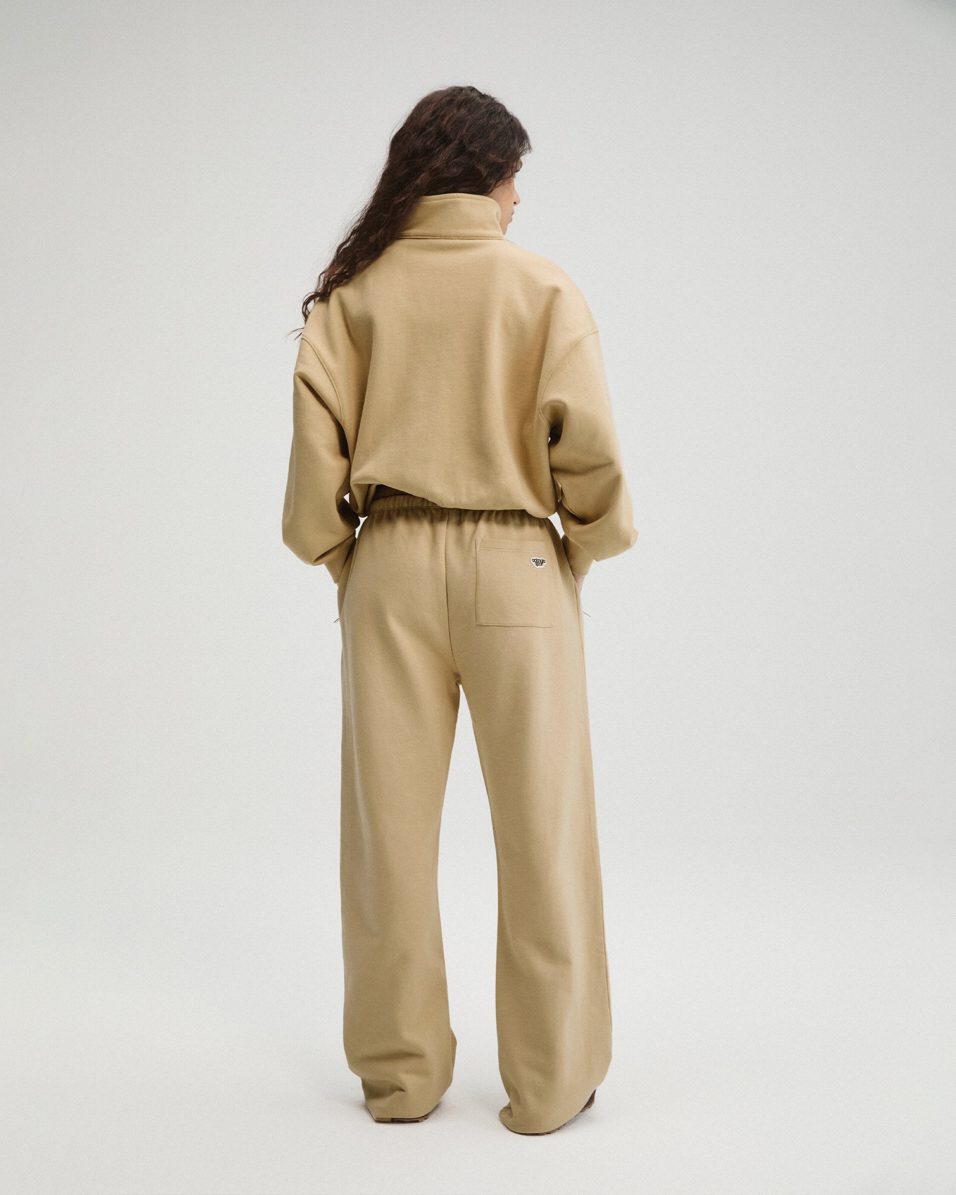 Drawcord Zip Through Sweatshirt - Caramel Beige - Image 2