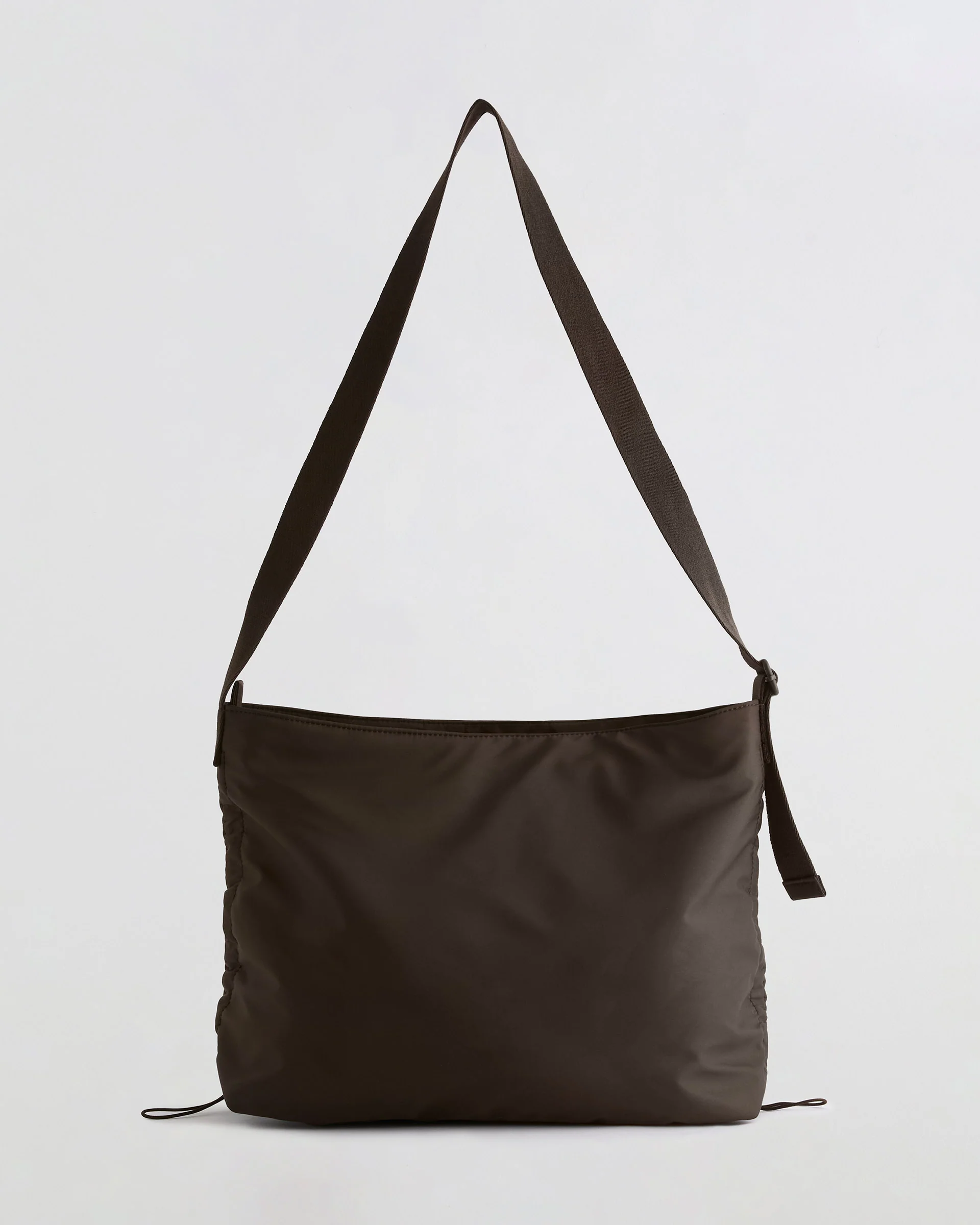 Gathered Nylon Shoulder Bag - Coffee Bean - Image 6