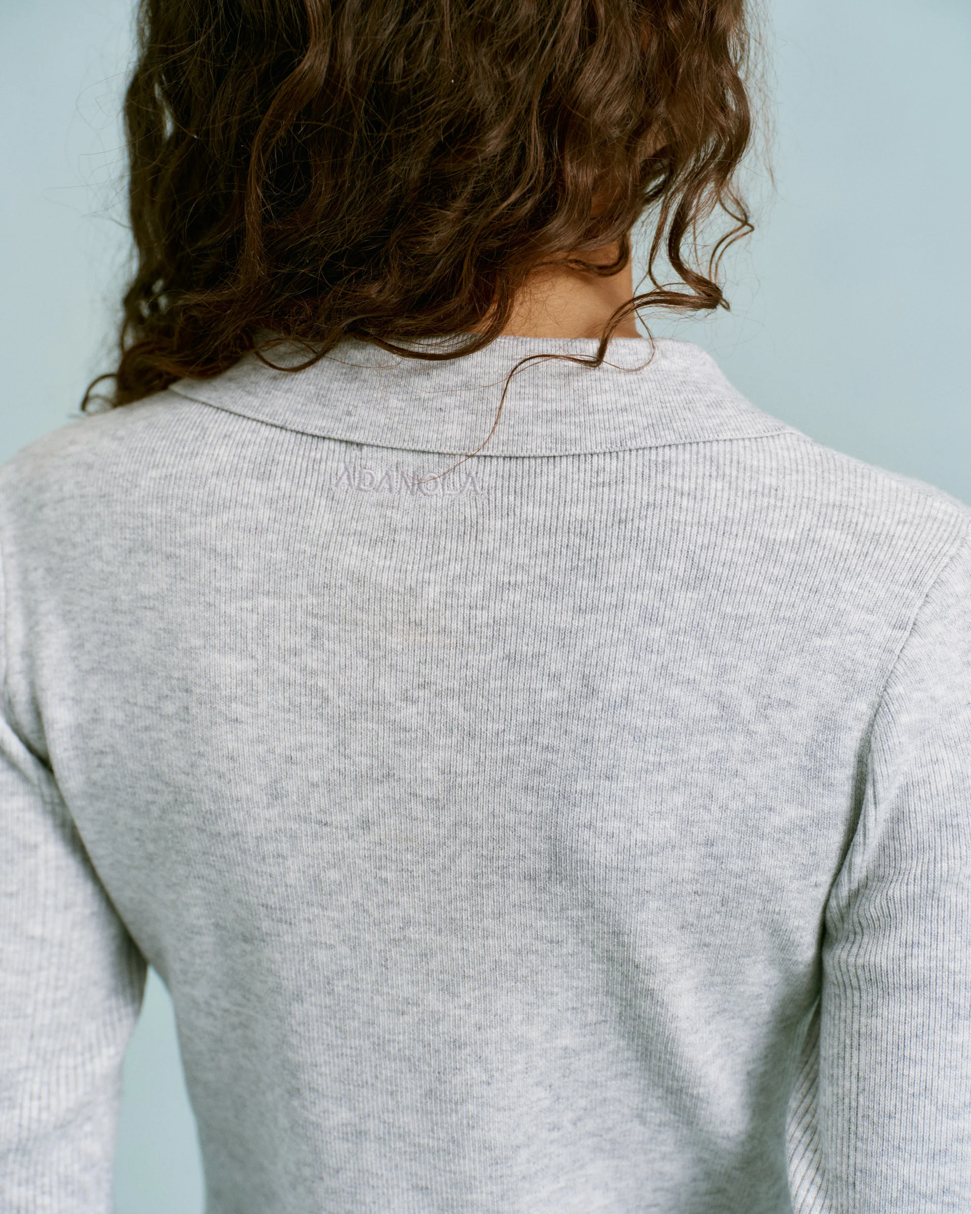 Knit Long Sleeve Button Up Top - Light Grey Melange - Image 2