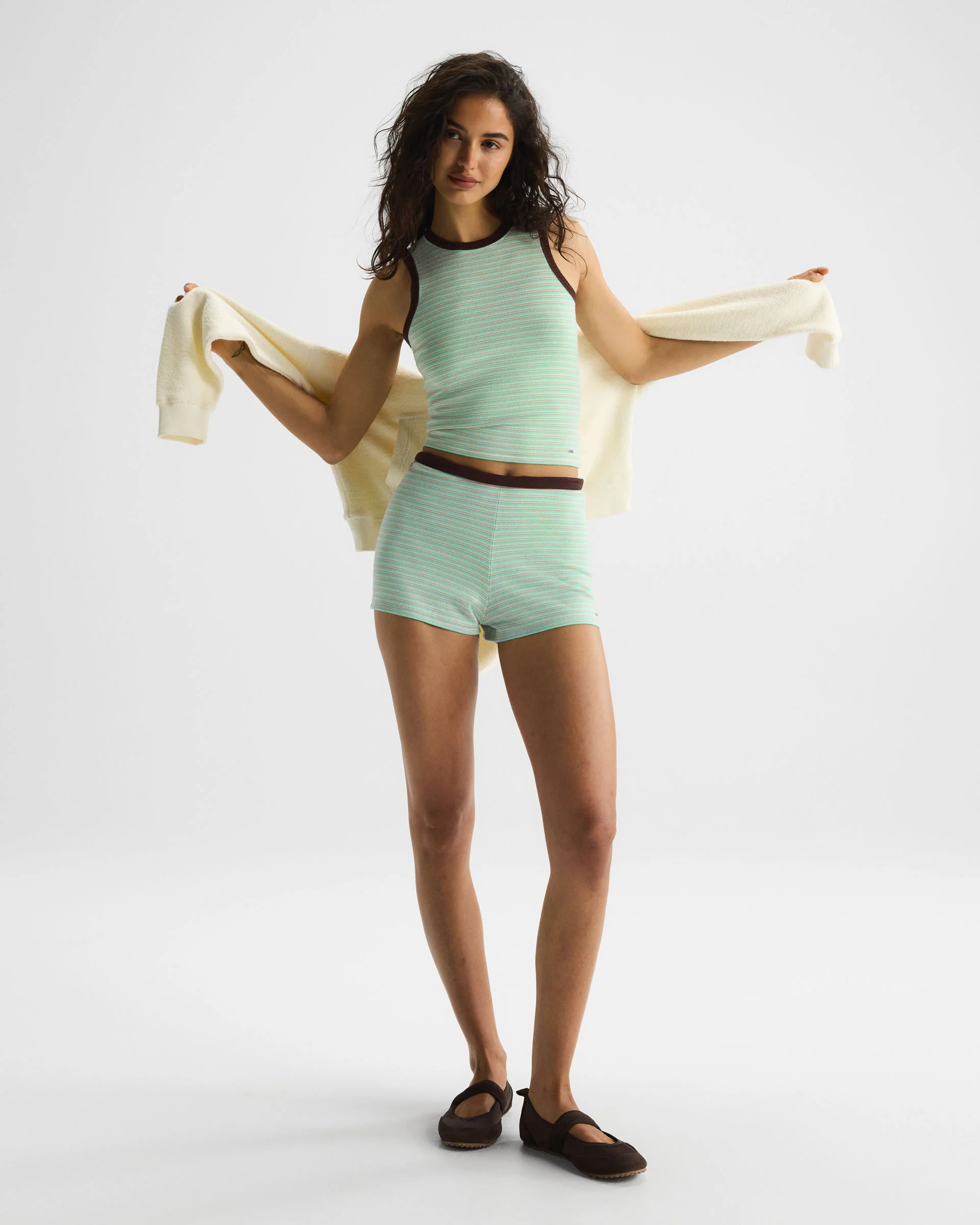 Knit Stripe Shorts - Mint Green - Image 4