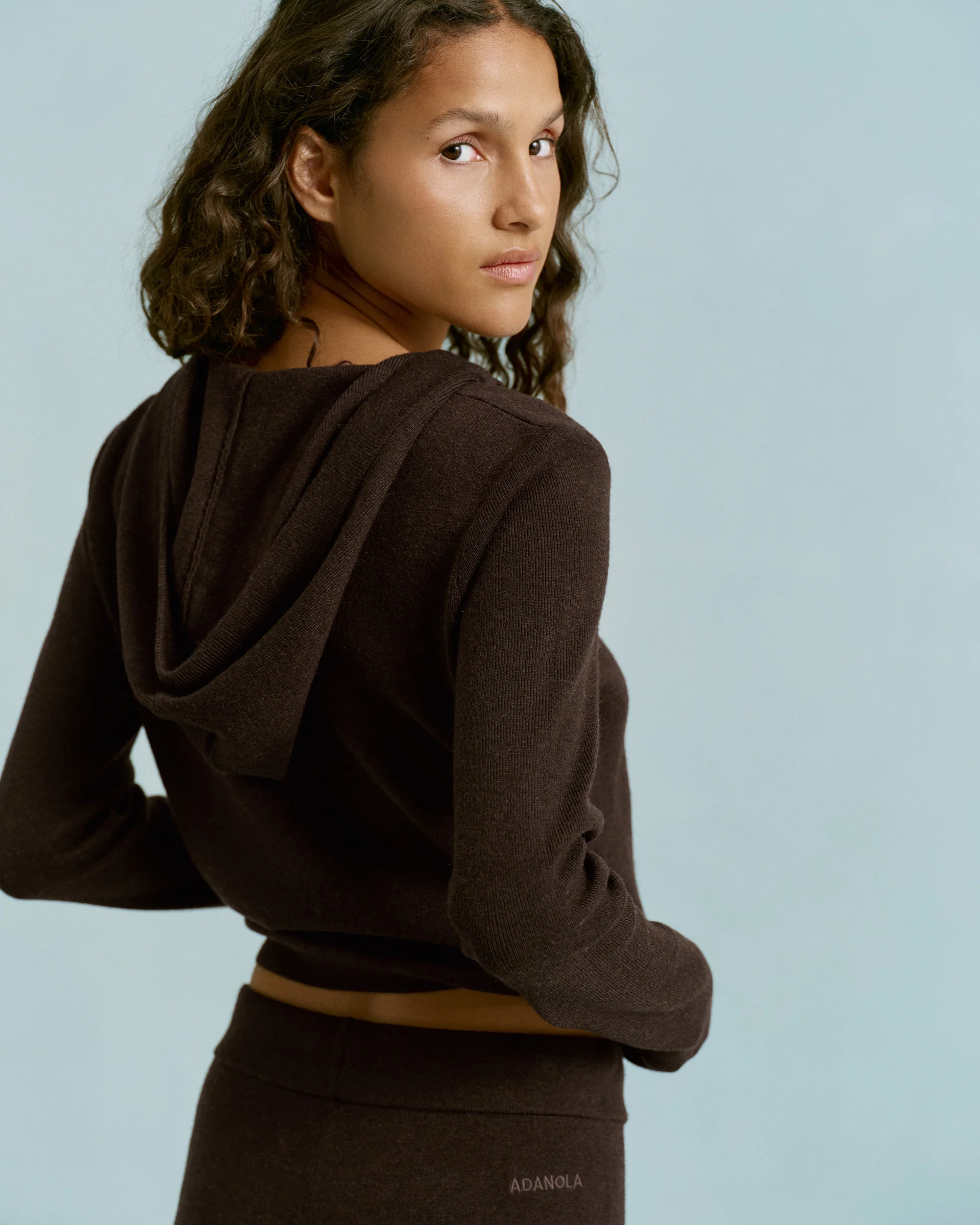 Knit Zip Up Hoodie - Coffee Bean - Image 2