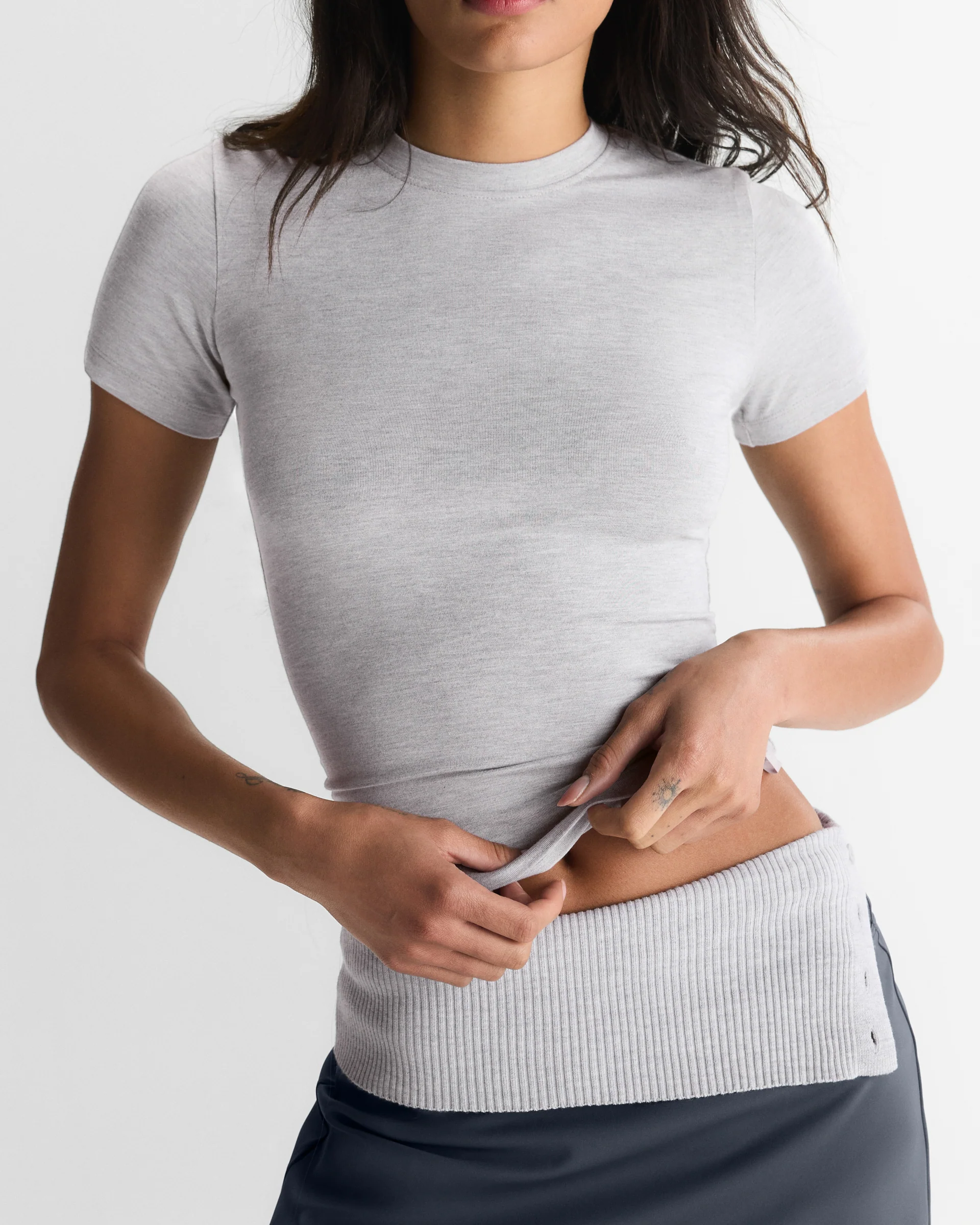 Modal Soft Short Sleeve Top - Light Grey Melange - Image 2