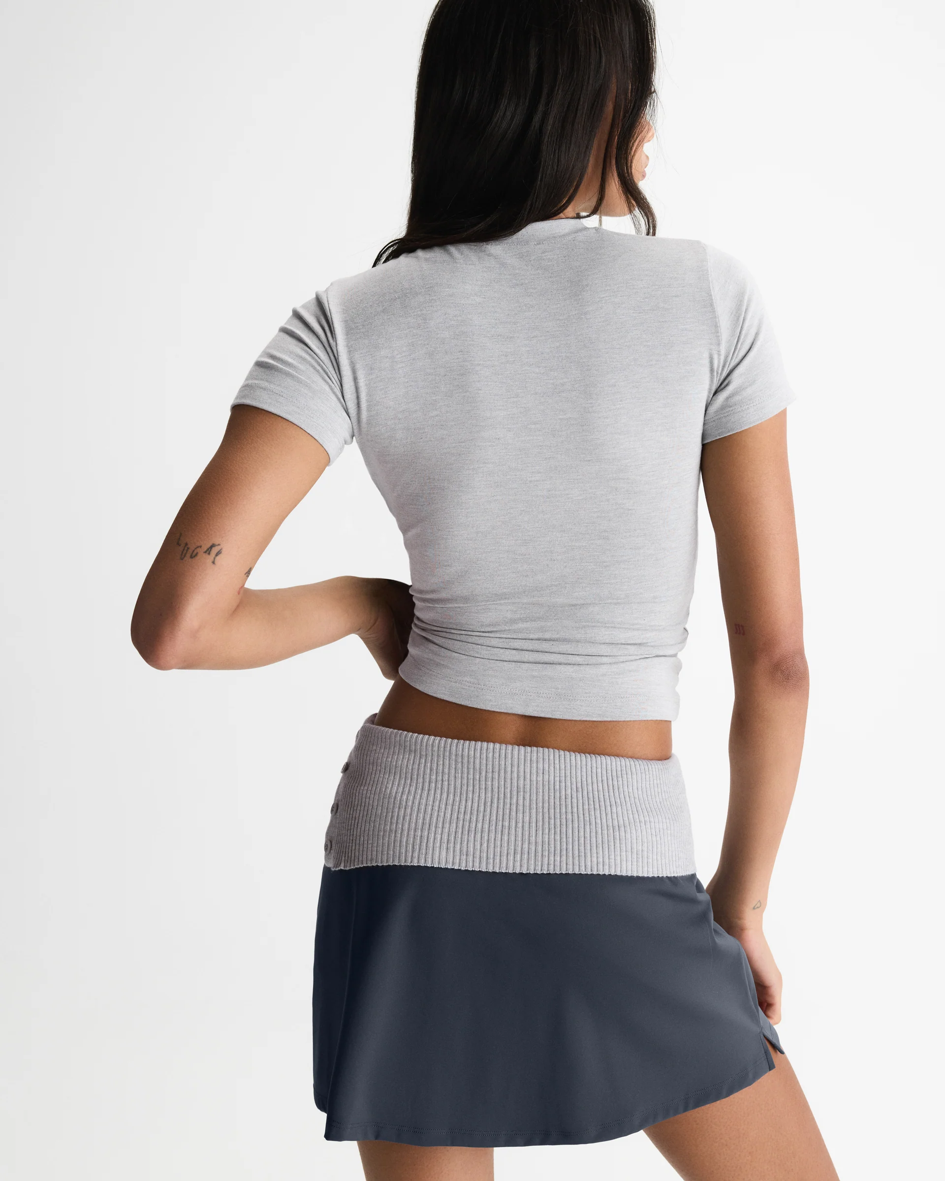 Modal Soft Short Sleeve Top - Light Grey Melange - Image 3