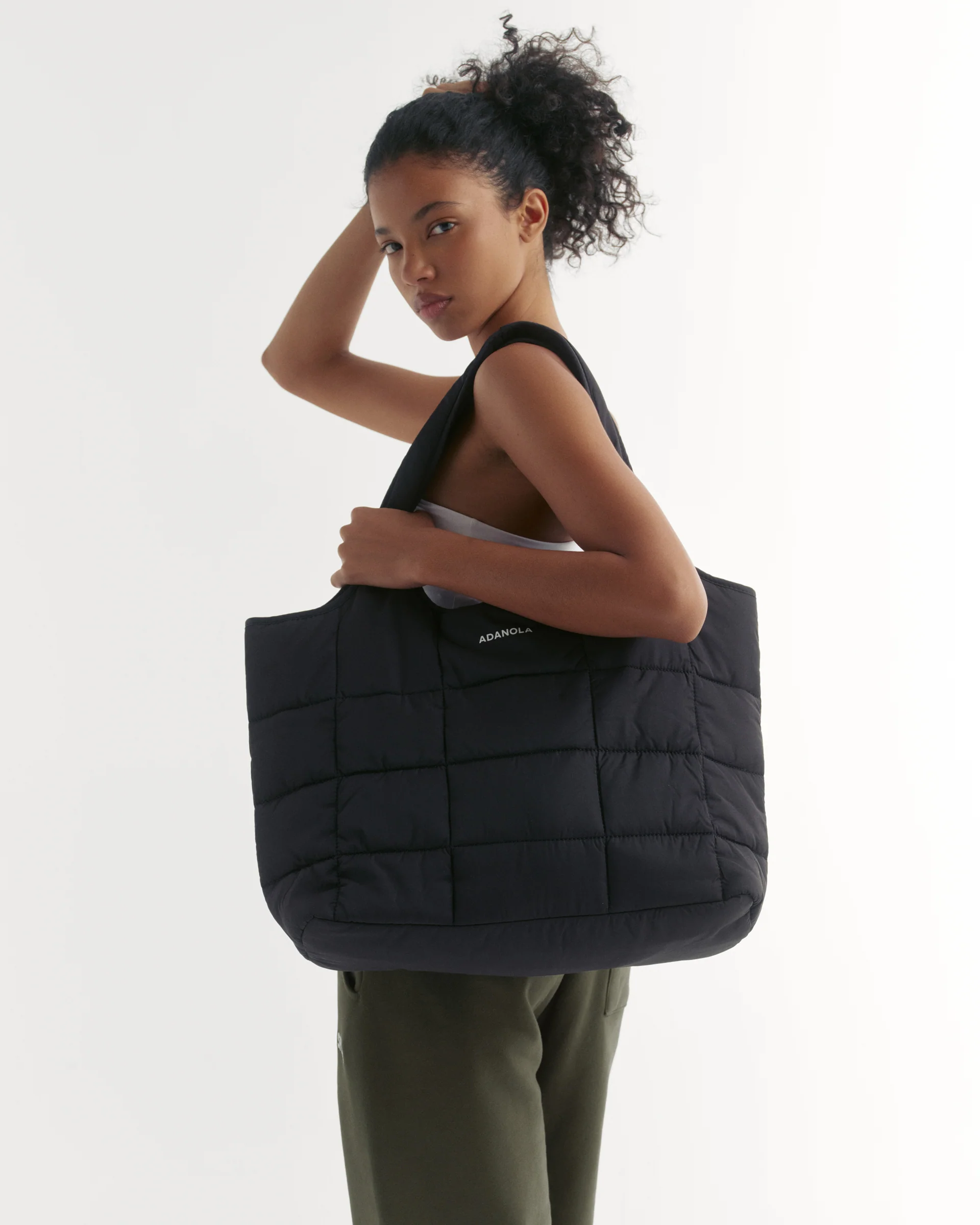 Quilted Nylon Shoulder Bag - Black