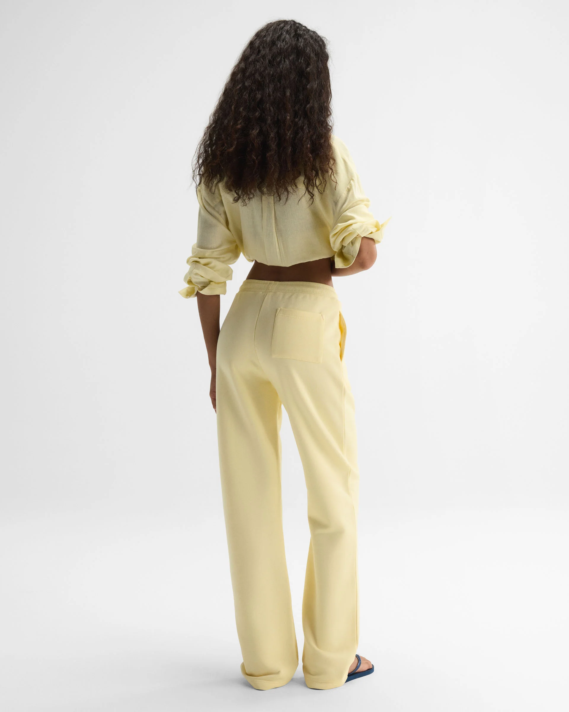 Retro AS Rib Waistband Straight Leg Sweatpants - Buttercream/Navy Blue - Image 3
