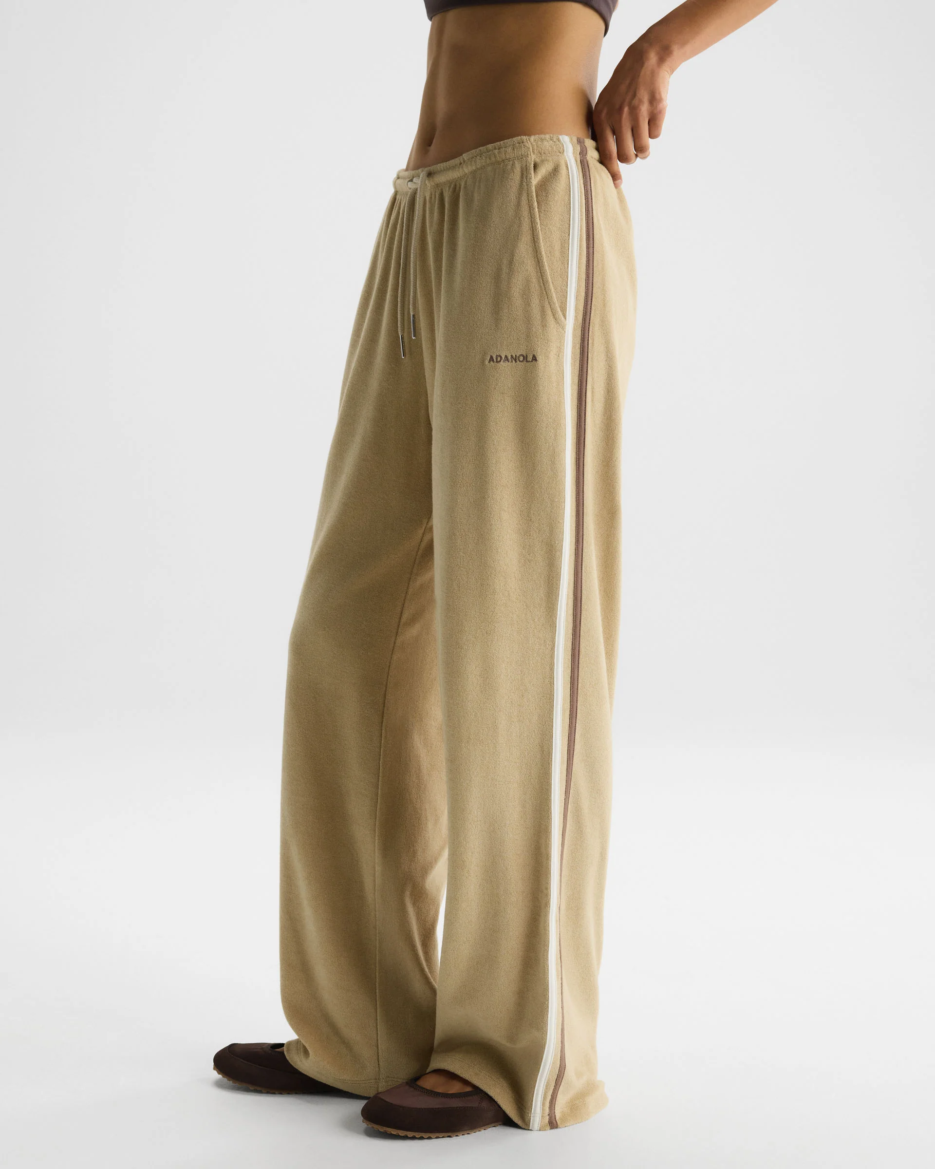 Terry Towelling Straight Leg Trousers - Caramel Beige - Image 4