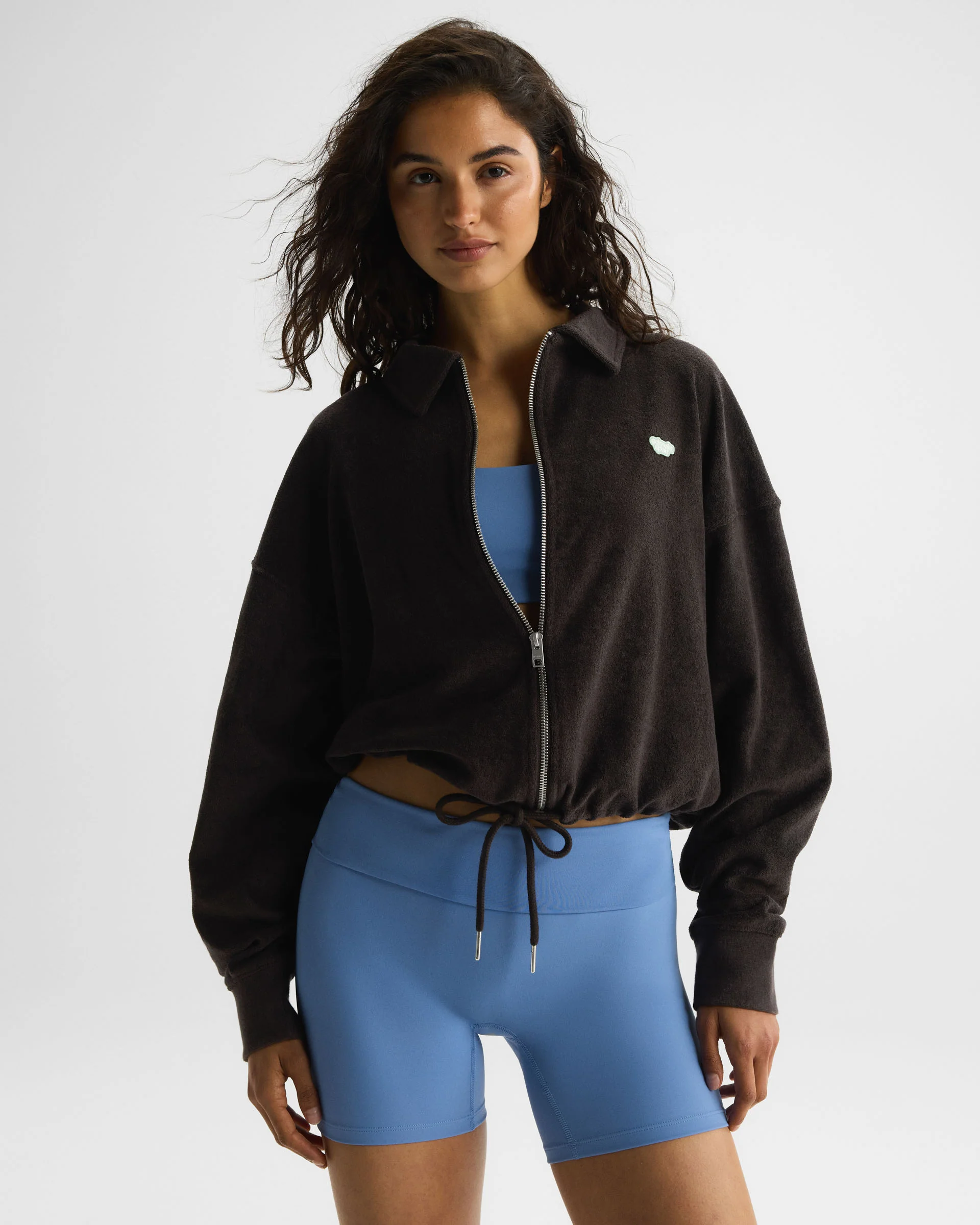 Terry Towelling Tie Hem Jacket - Coffee Bean - Image 3