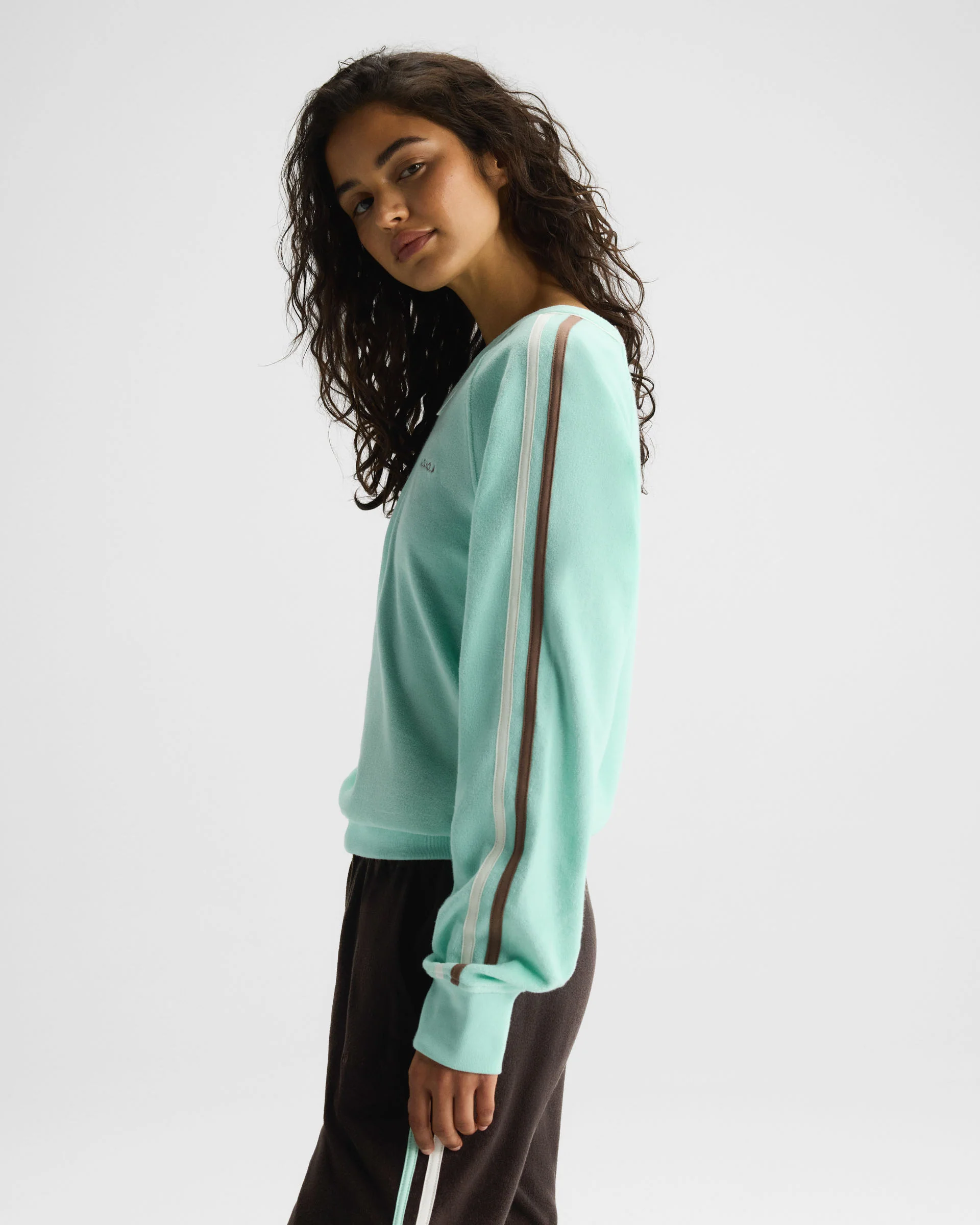 Terry Towelling V-Neck Sweatshirt - Mint Green - Image 4