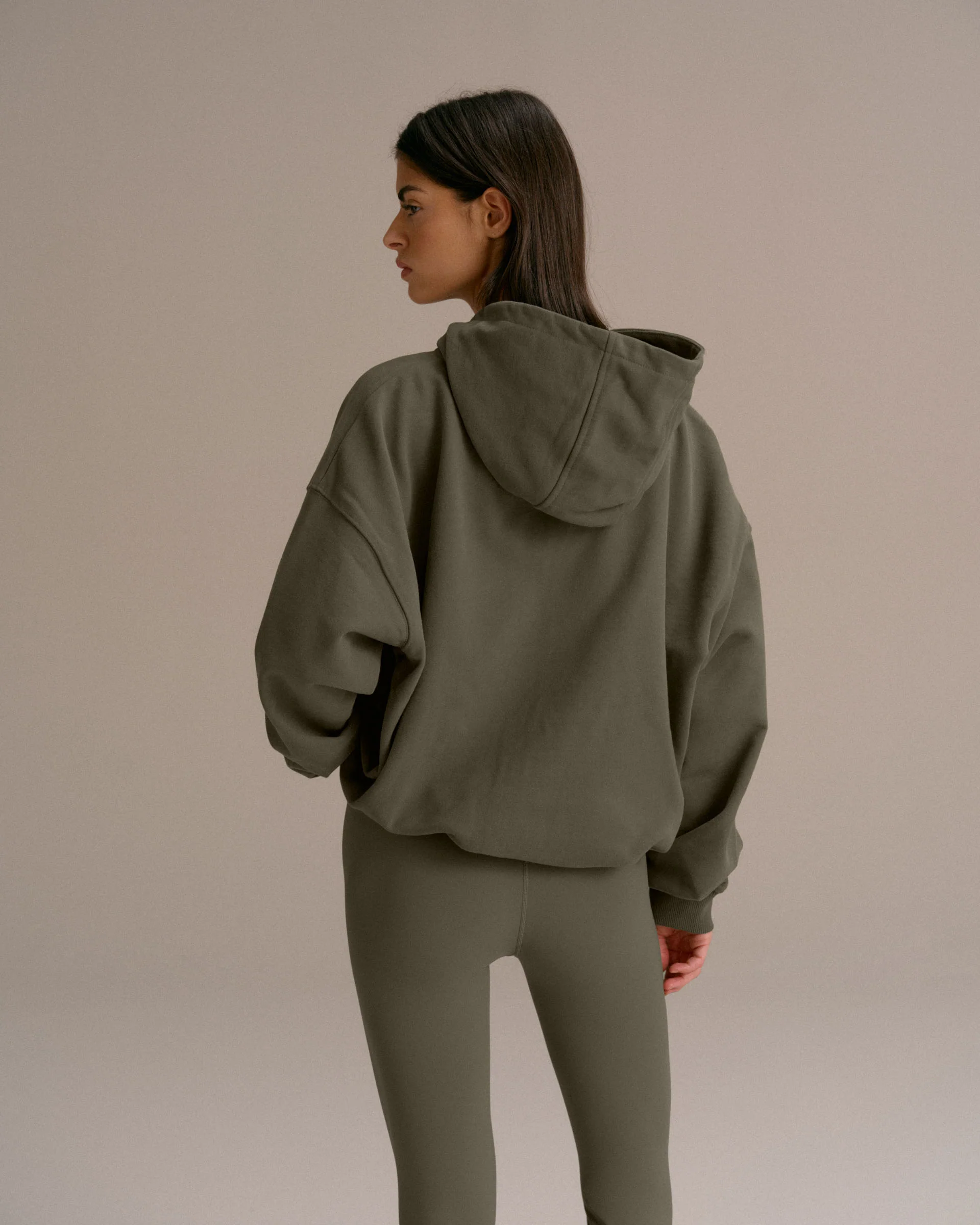 Varsity Oversized Full Zip Hoodie - Olive Green/Marshmallow White - Image 2