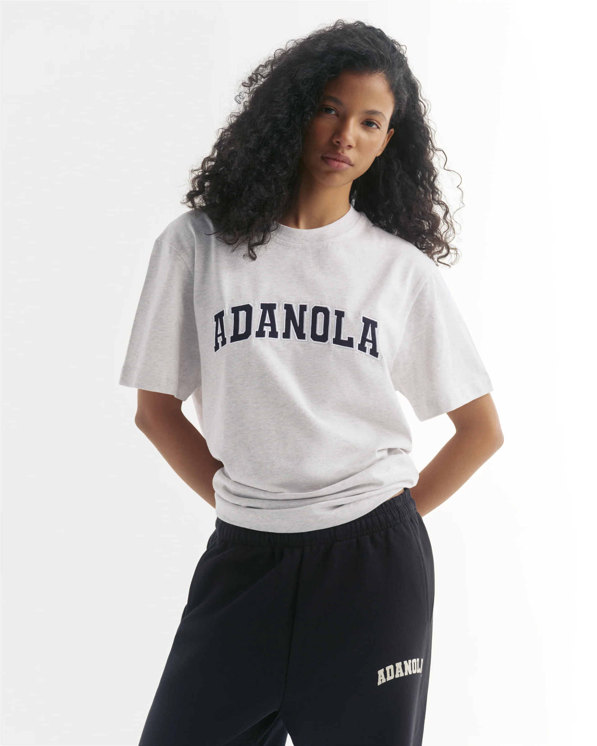 Varsity Short Sleeve Oversized T-shirt - Light Grey Melange/Black
