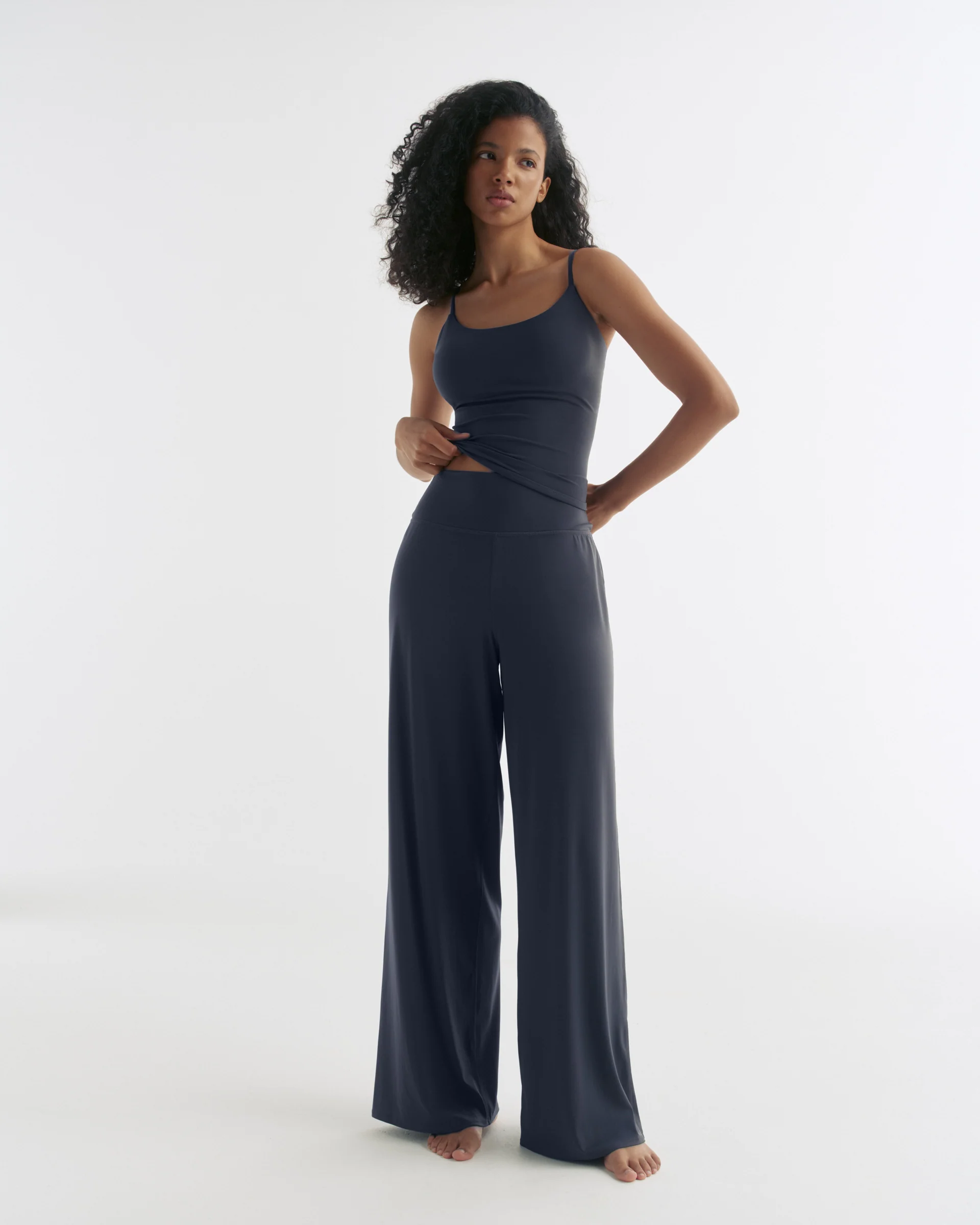 Wide Leg Yoga Pants - Midnight Blue